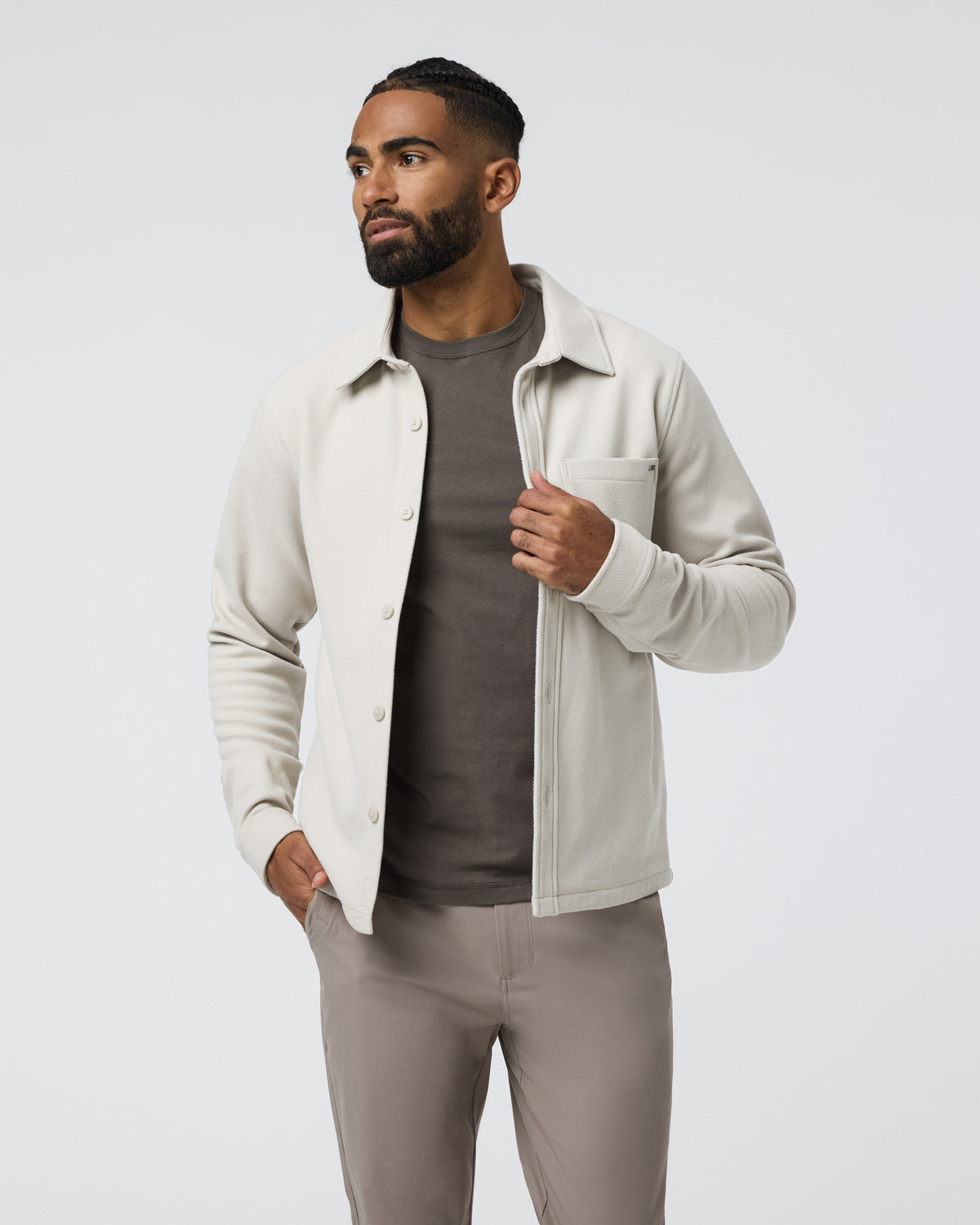 Vuori Beldon Shirt Jacket Knit Twill Oatmeal