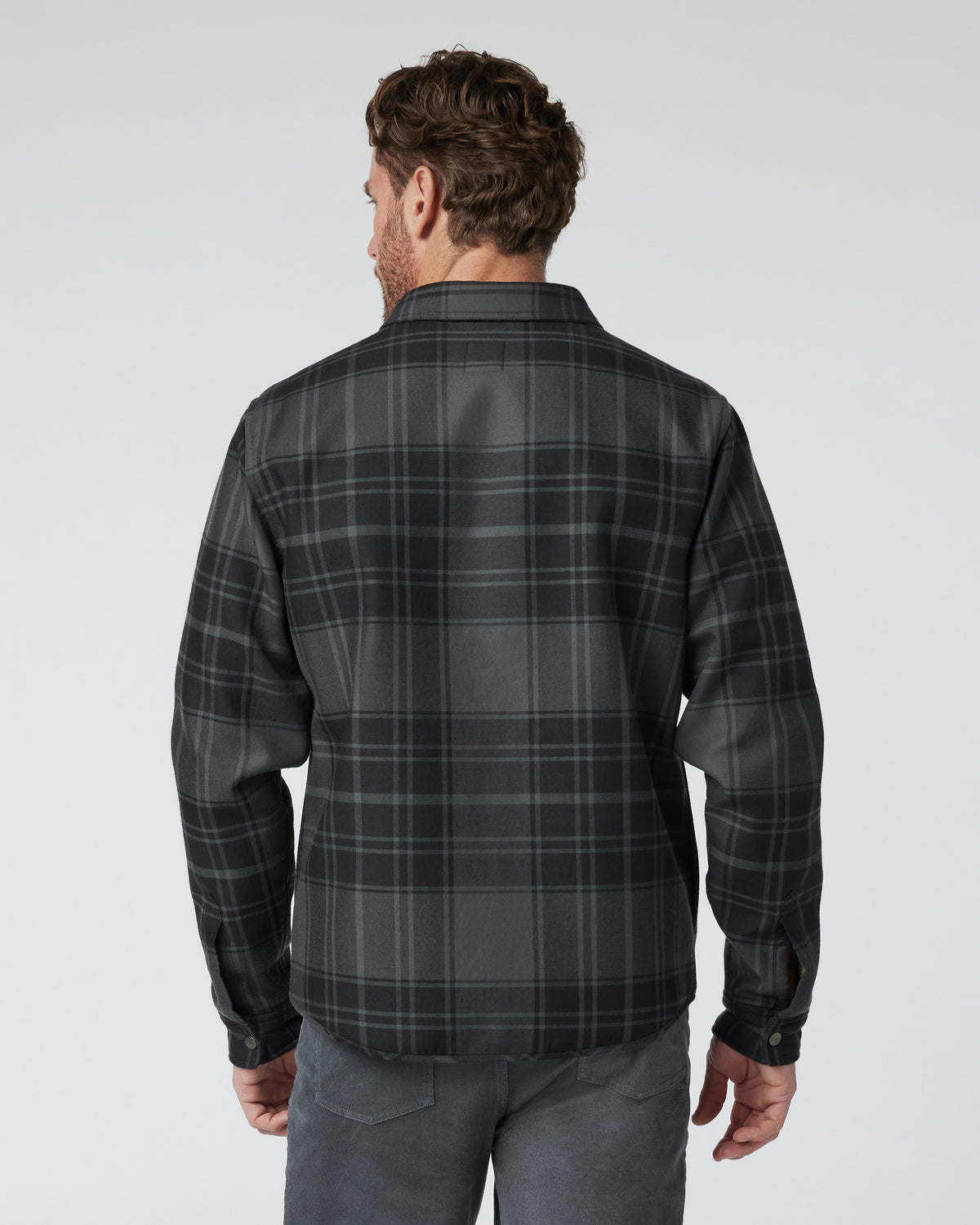 Vuori Coastside Shirt Jacket Men's Black Plaid Shirt
