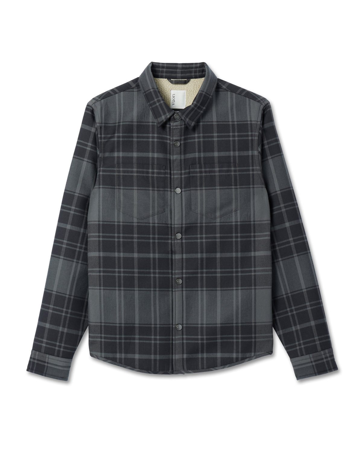 Vuori Coastside Shirt Jacket Men's Black Plaid Shirt