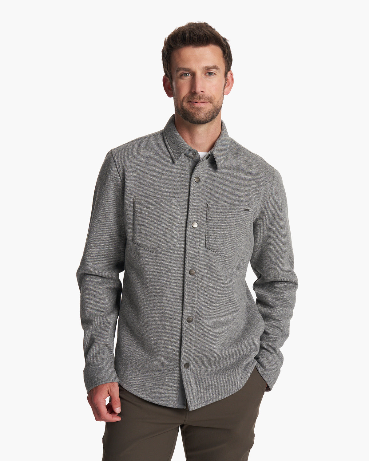 Vuori Del Mar Fleece Shirt Jacket Heather Grey Button Down