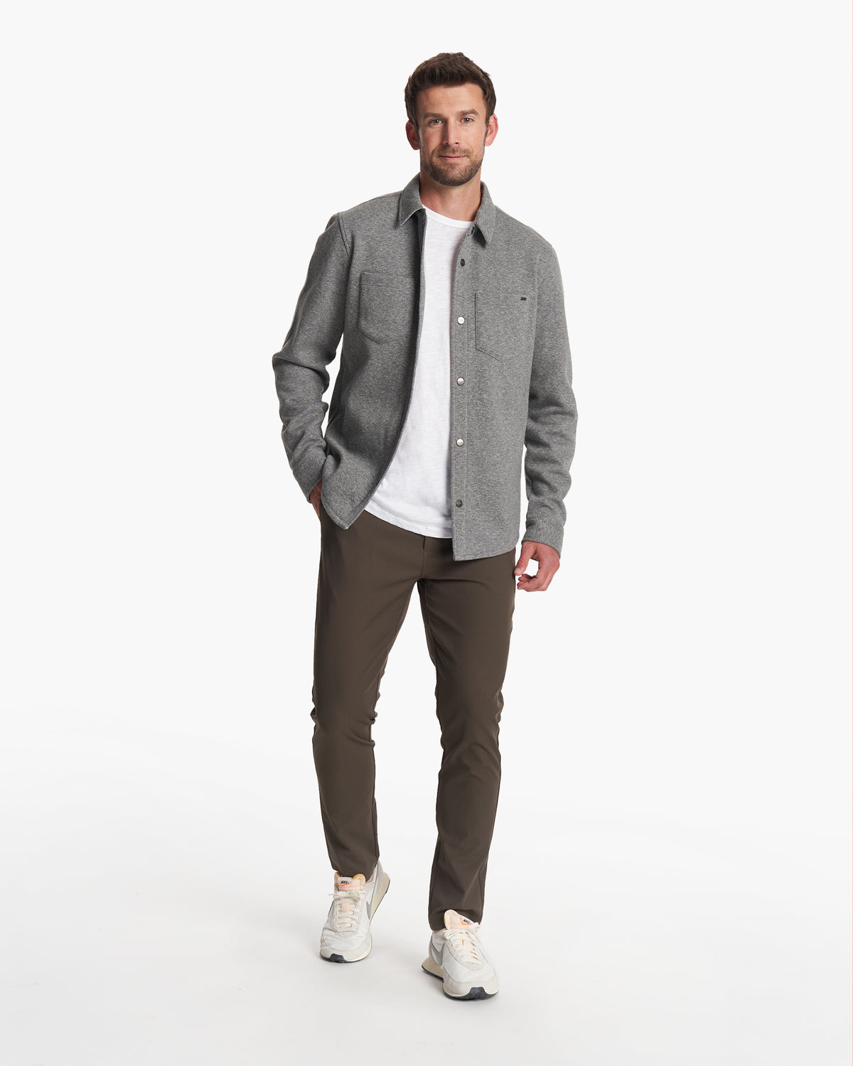 Vuori Del Mar Fleece Shirt Jacket Heather Grey Button Down