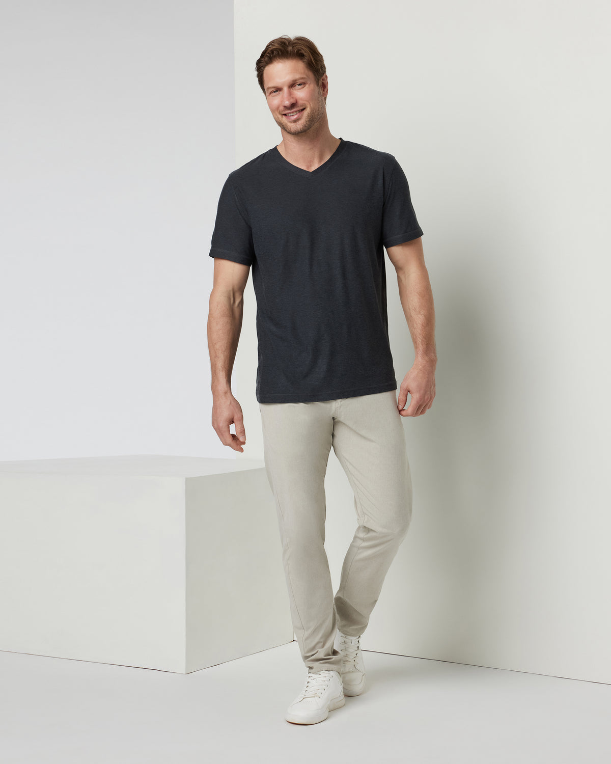 Vuori Strato Tech V-Neck Charcoal V-Neck Workout Shirt