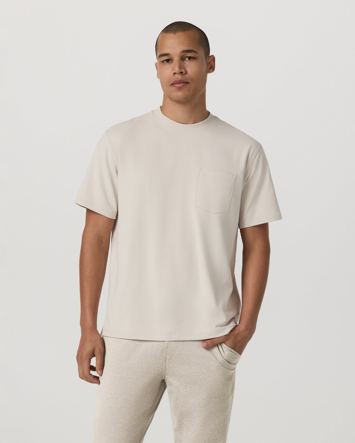 Vuori Men's Short Sleeve Ponto Pocket Tee - Relaxed Fit Bone