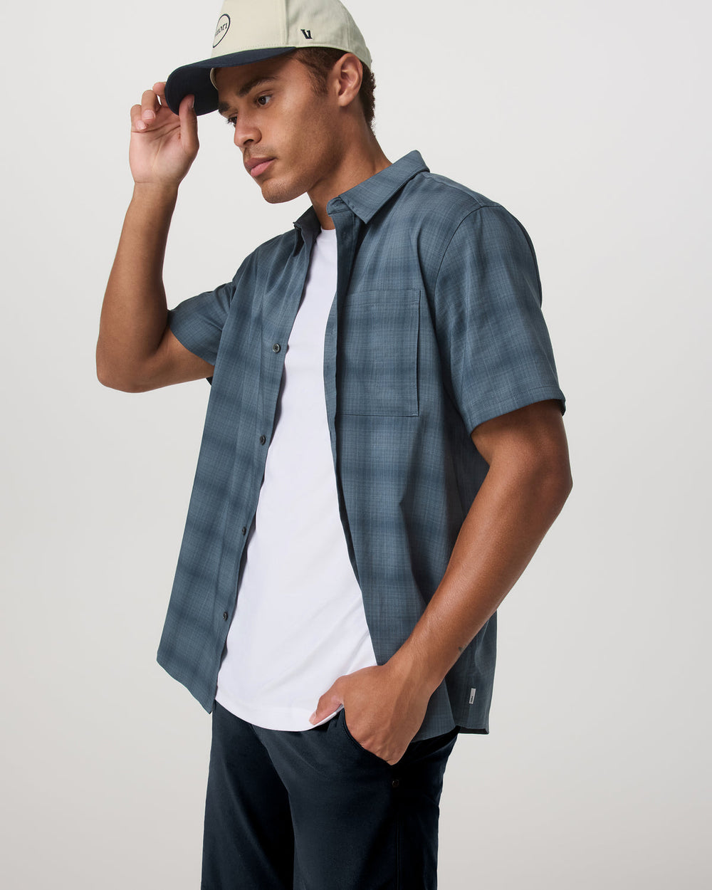 Vuori Short Sleeve Plaid Button Down Shirt Men's Abyss Shirt