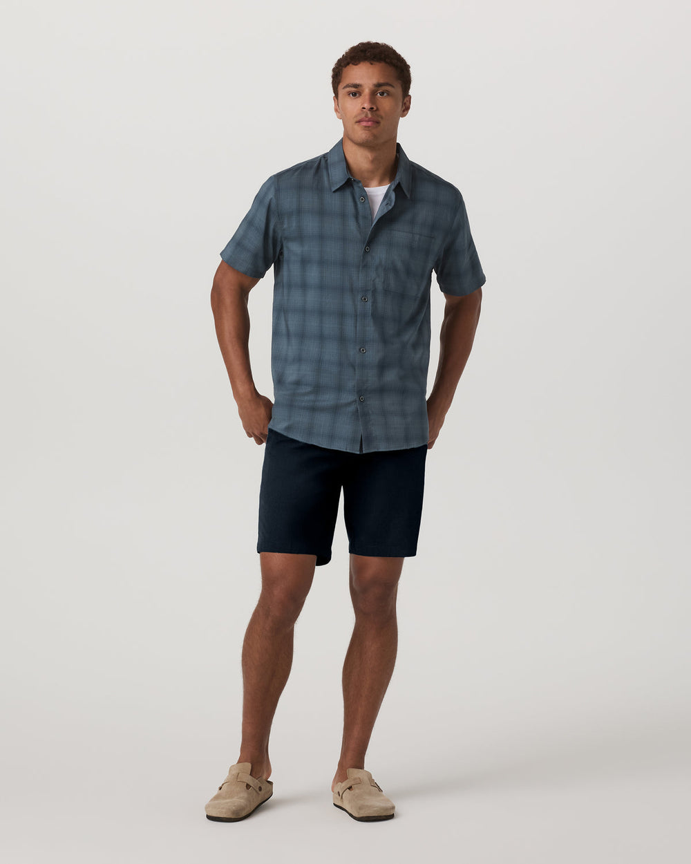 Vuori Short Sleeve Plaid Button Down Shirt Men's Abyss Shirt