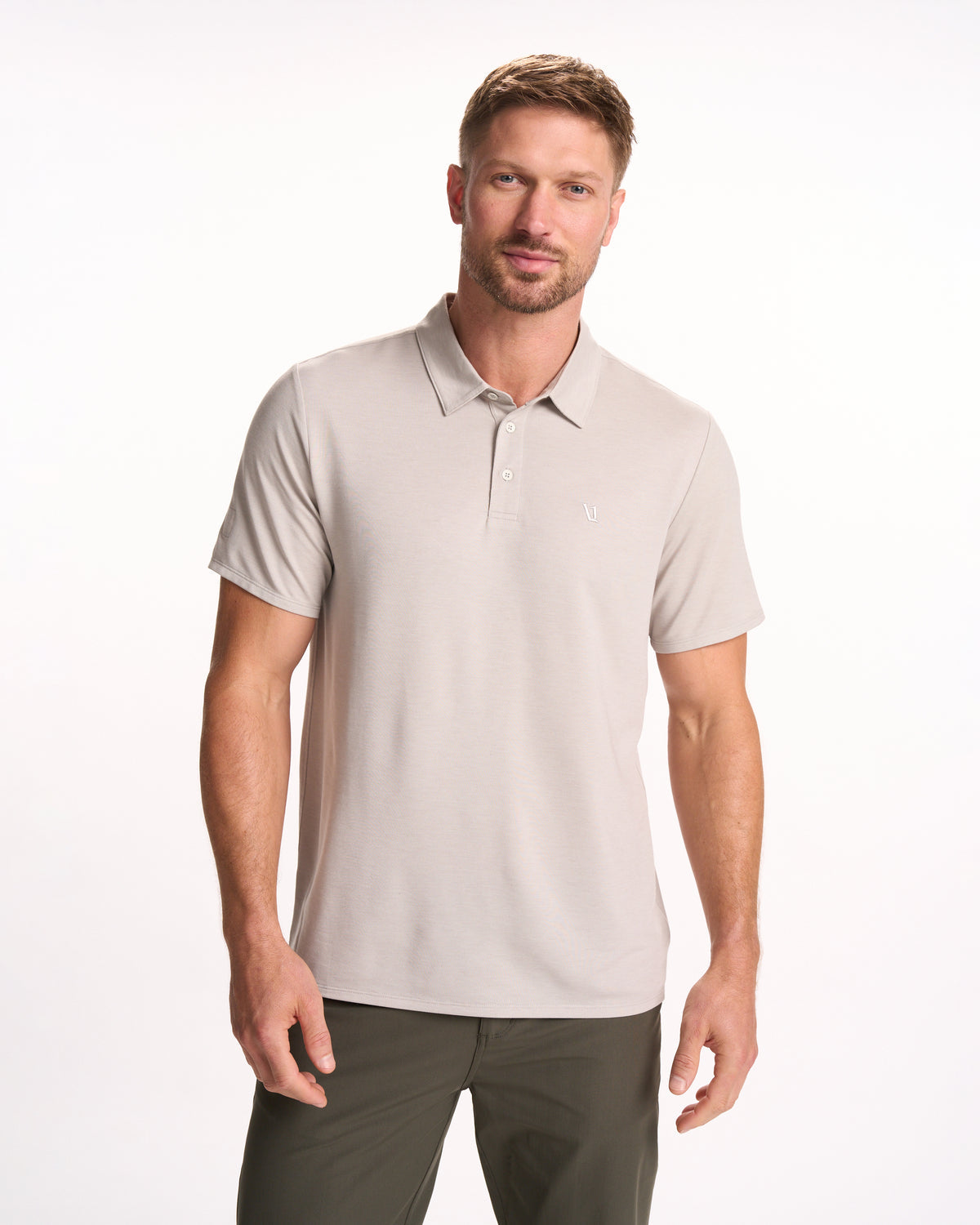 Vuori Knit Twill Polo Men's Beachsand Heather Golf Polo