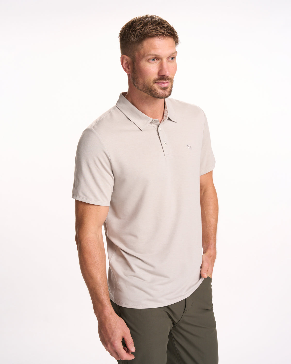 Vuori Knit Twill Polo Men's Beachsand Heather Golf Polo
