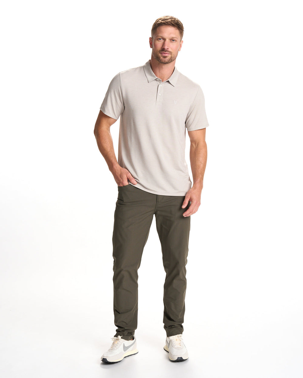 Vuori Knit Twill Polo Men's Beachsand Heather Golf Polo