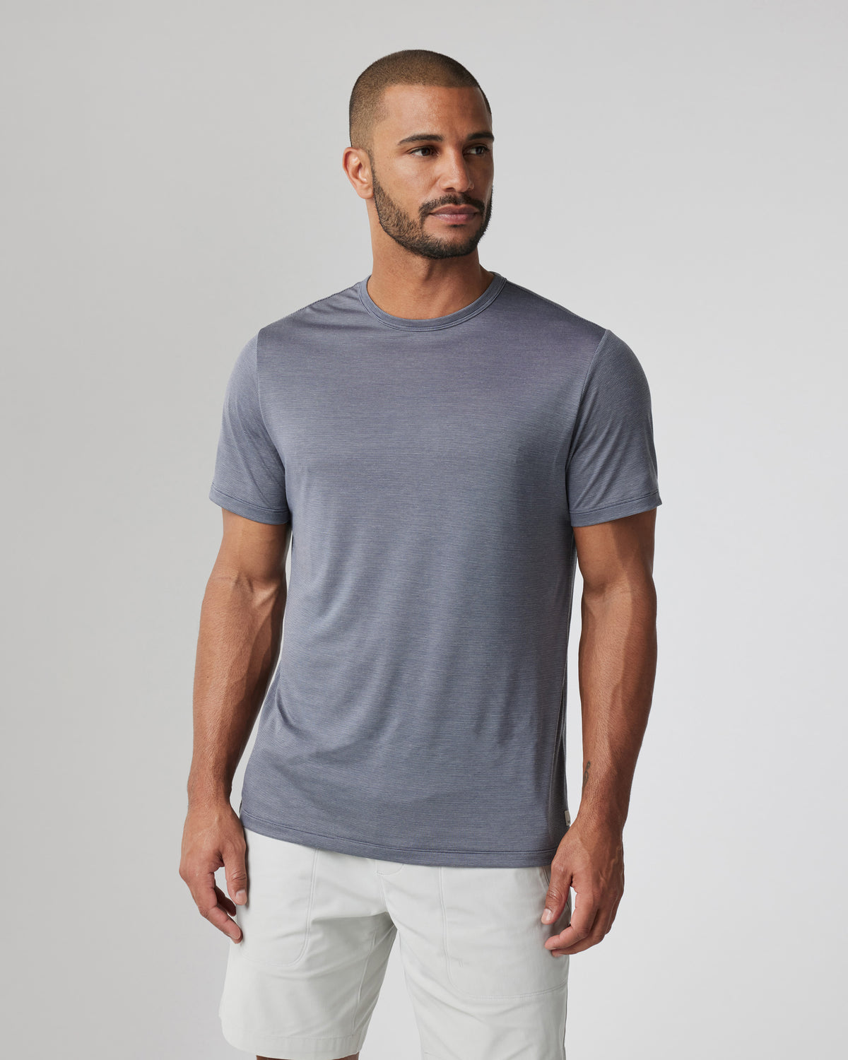 Vuori Short Sleeve Marina Stripe Tee Dark Pewter Run Shirt