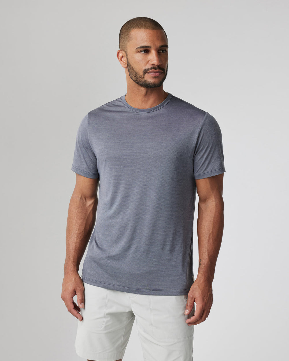 Vuori Short Sleeve Marina Stripe Tee Dark Pewter Run Shirt