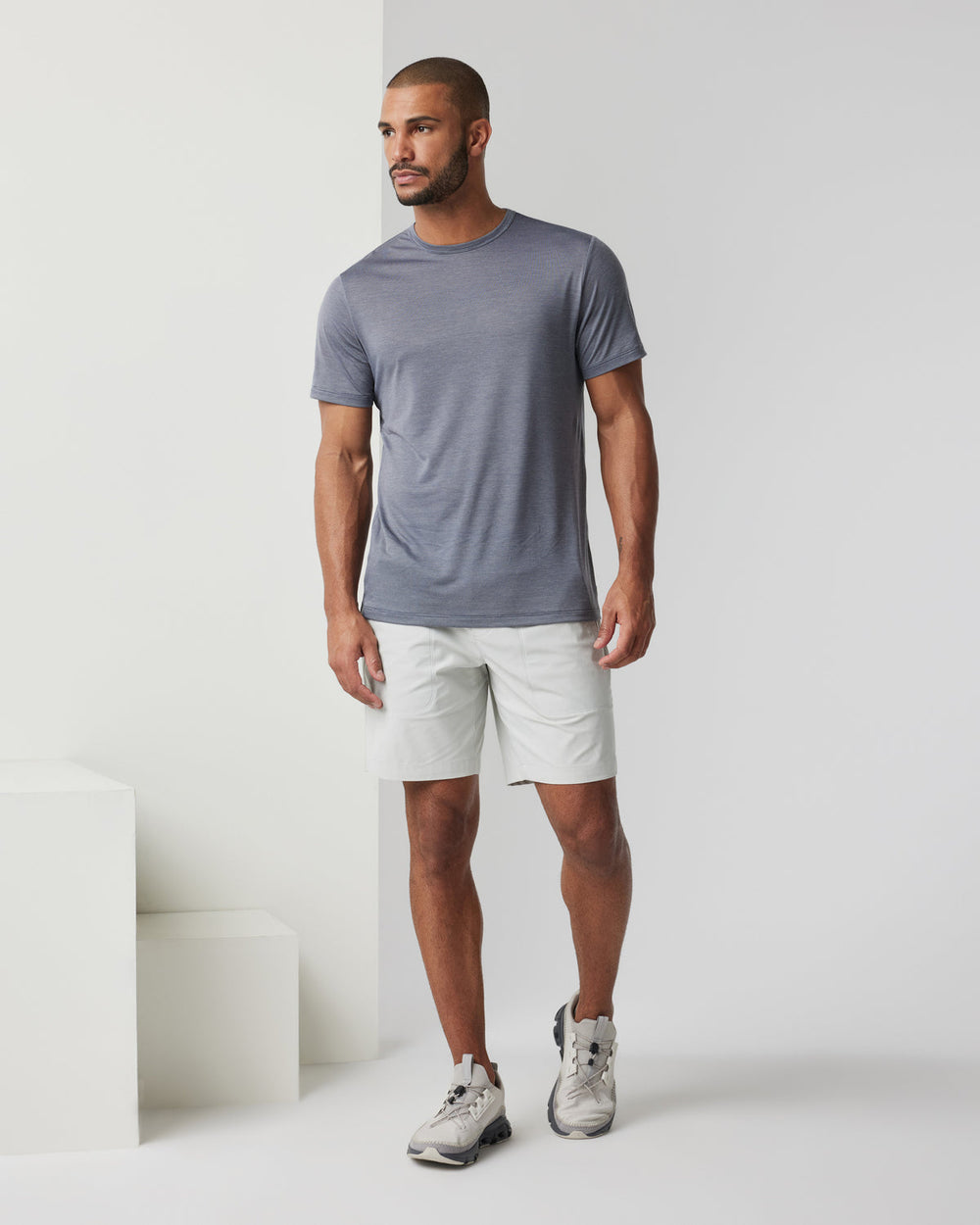 Vuori Short Sleeve Marina Stripe Tee Dark Pewter Run Shirt