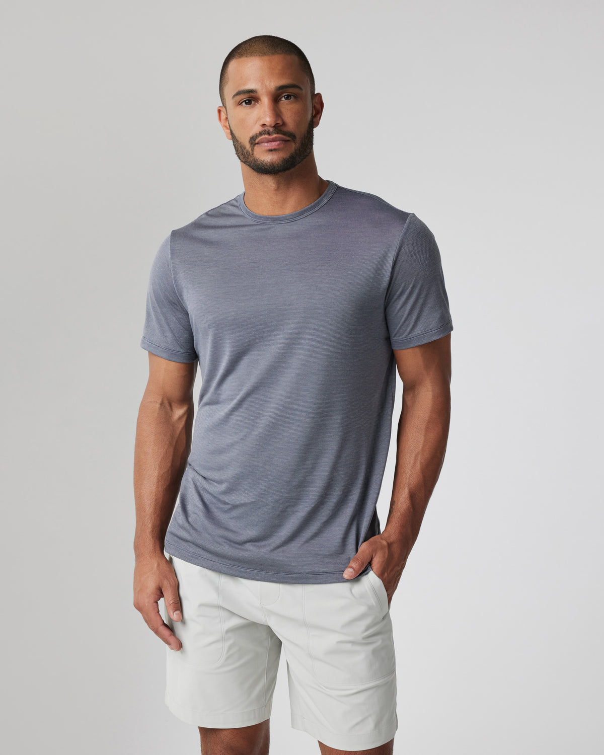 Vuori Short Sleeve Marina Stripe Tee Dark Pewter Run Shirt