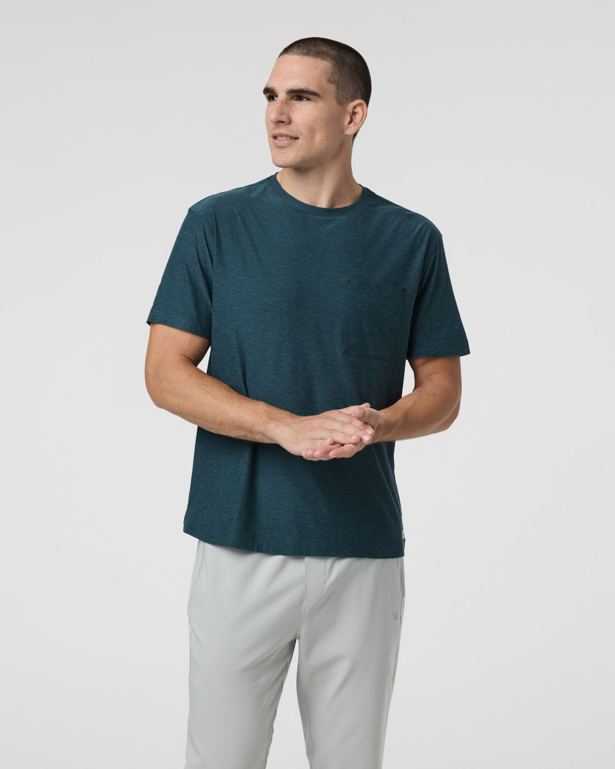 Vuori Short Sleeve Strato Pocket Tee - Relaxed Fit Light Deep Sea Heather
