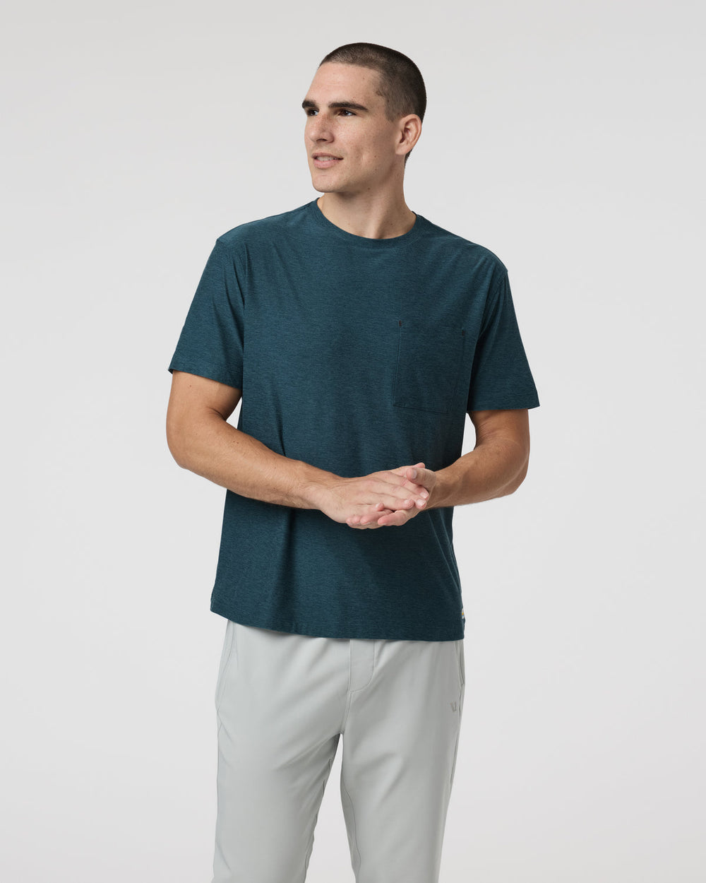 Vuori Short Sleeve Strato Pocket Tee - Relaxed Fit Light Deep Sea Heather