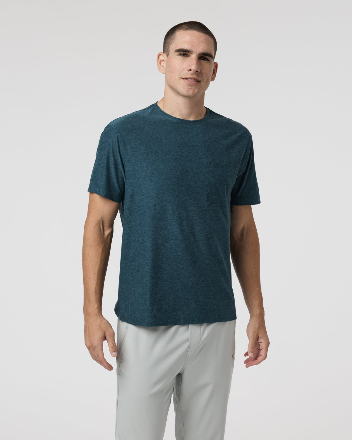 Vuori Short Sleeve Strato Pocket Tee - Relaxed Fit Light Deep Sea Heather