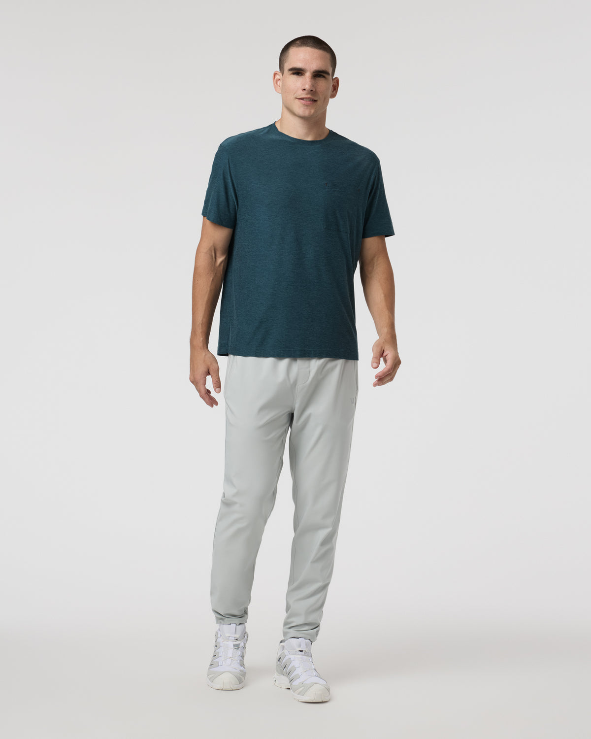 Vuori Short Sleeve Strato Pocket Tee - Relaxed Fit Light Deep Sea Heather