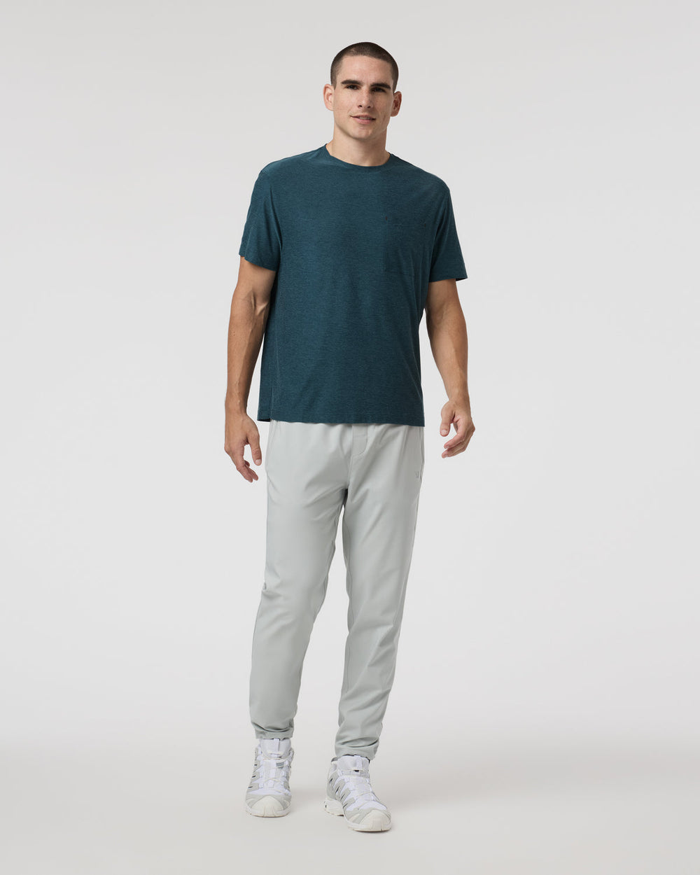 Vuori Short Sleeve Strato Pocket Tee - Relaxed Fit Light Deep Sea Heather