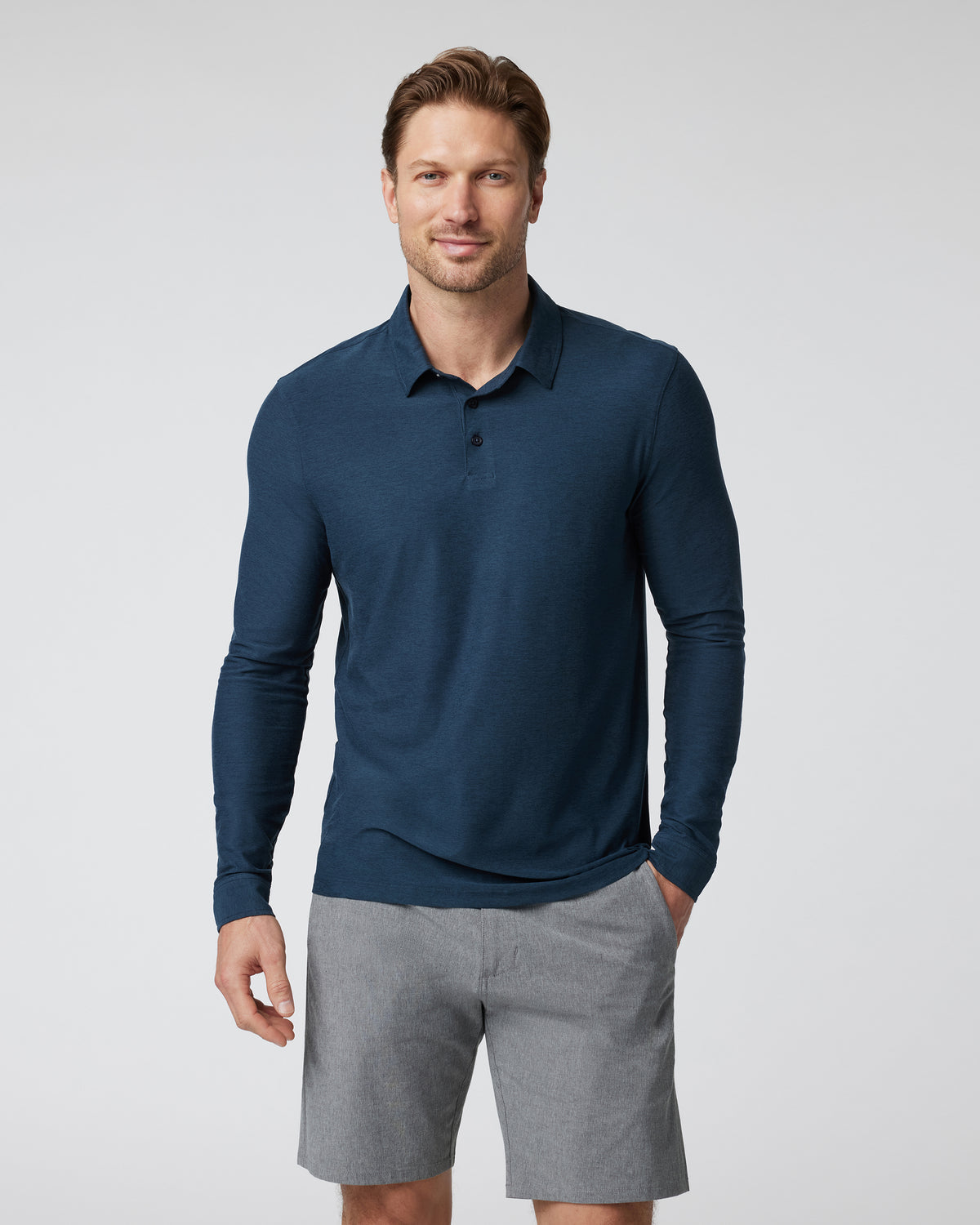 Vuori Long Sleeve Strato Tech Polo Navy Heather Blue Polo