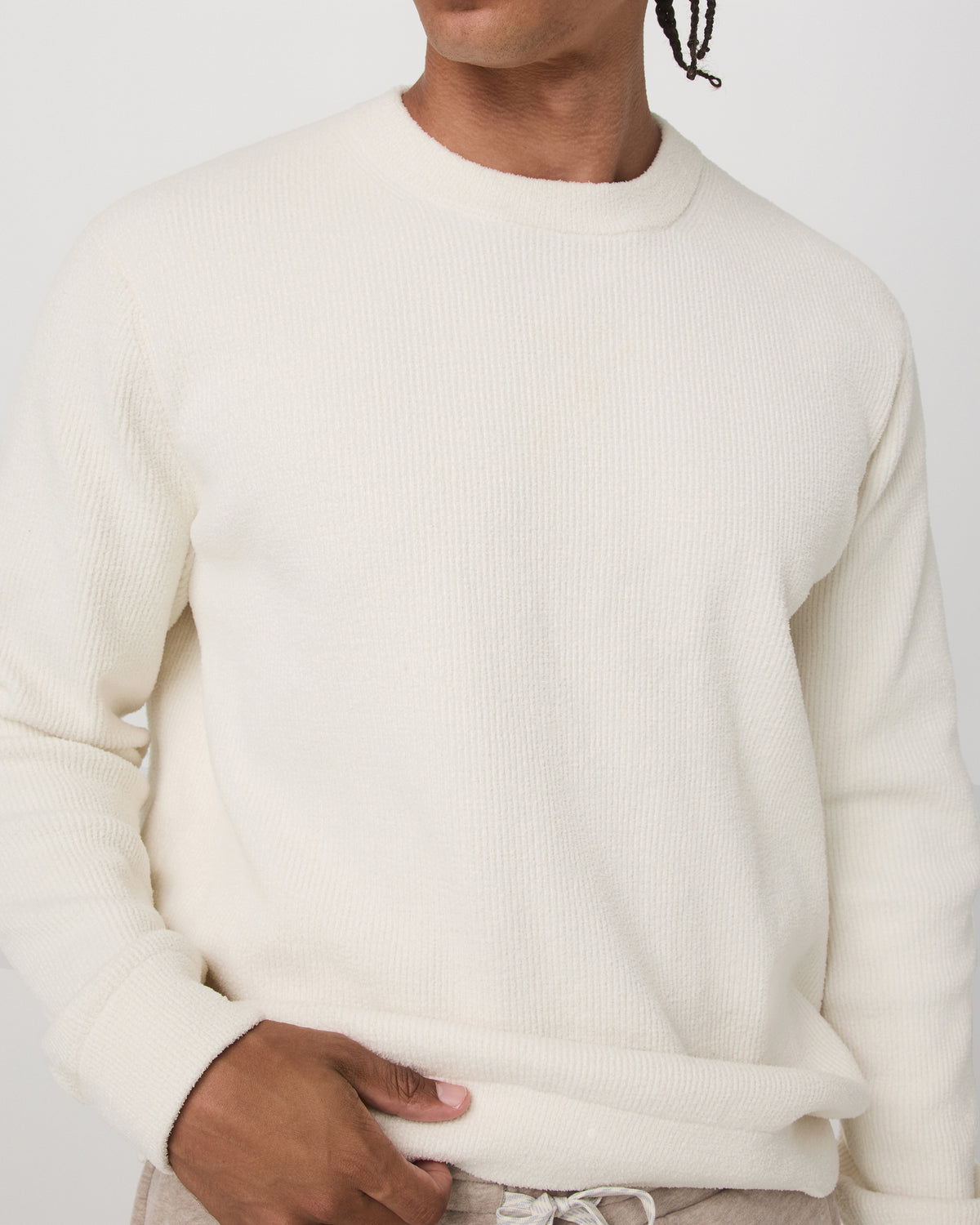 Vuori Midweight Rib Sweater Men's Ivory Ribbed Knit Sweater