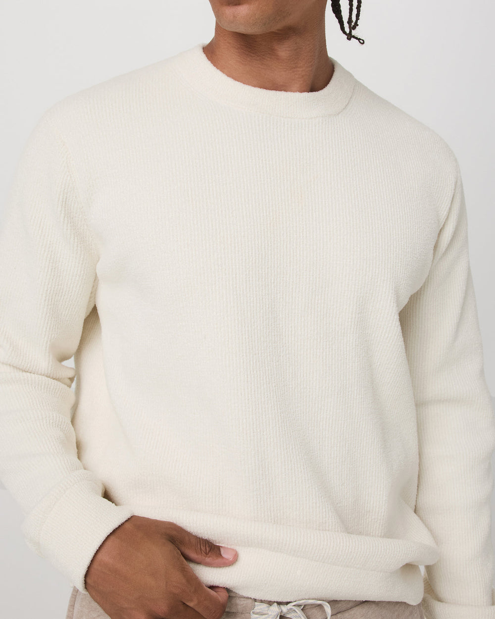Vuori Midweight Rib Sweater Men's Ivory Ribbed Knit Sweater