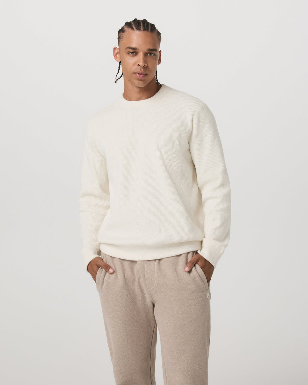 Vuori Midweight Rib Sweater Men's Ivory Ribbed Knit Sweater
