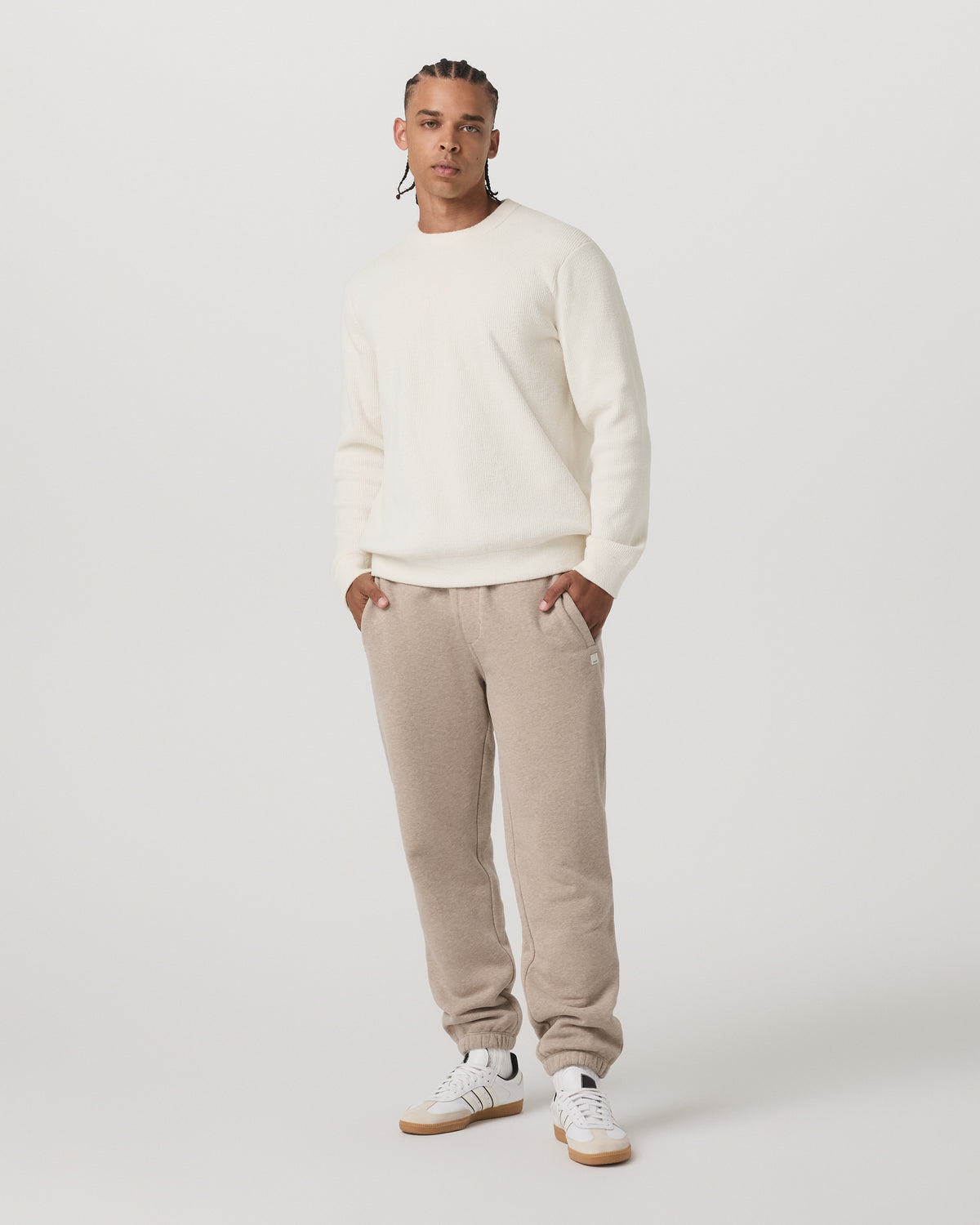 Vuori Midweight Rib Sweater Men's Ivory Ribbed Knit Sweater