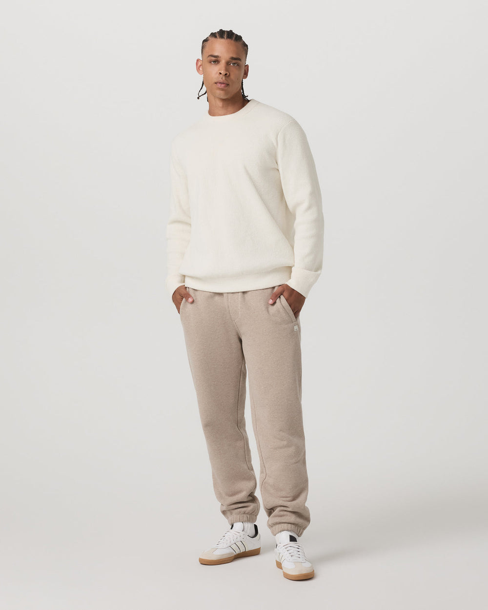 Vuori Midweight Rib Sweater Men's Ivory Ribbed Knit Sweater