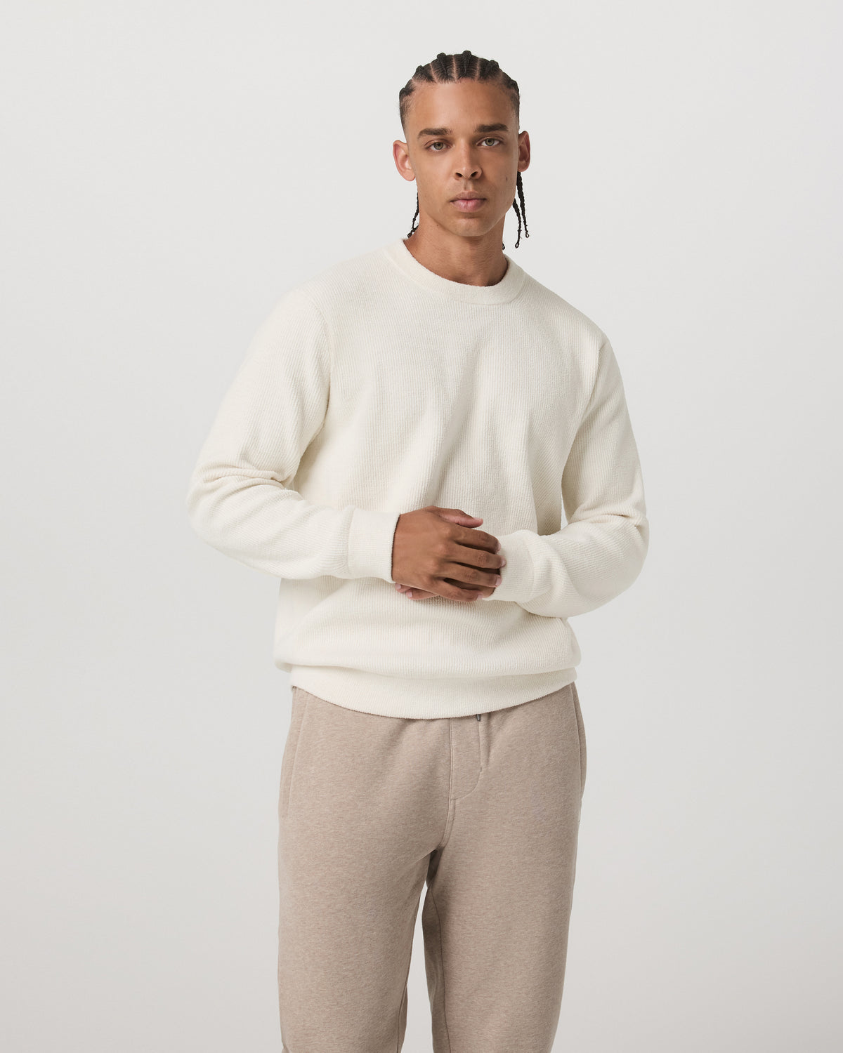 Vuori Midweight Rib Sweater Men's Ivory Ribbed Knit Sweater