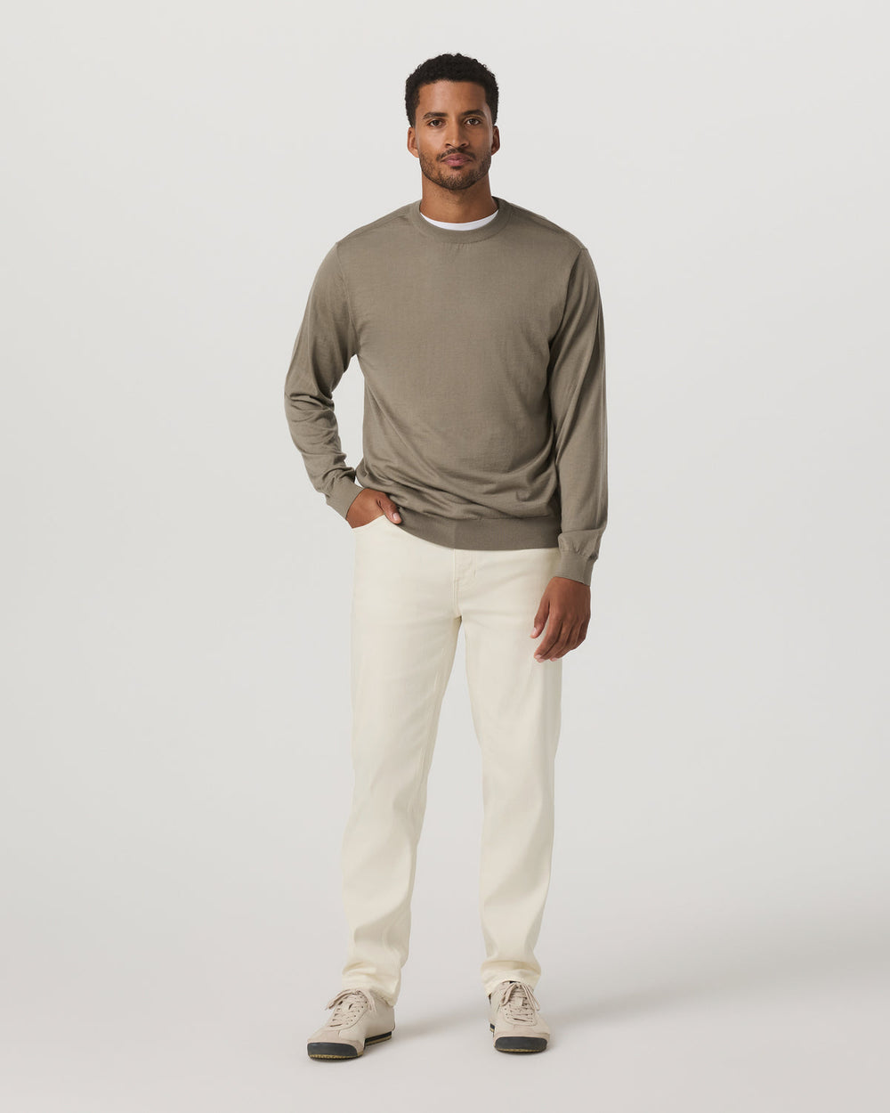 Vuori Merino Fine Gauge Wool Sweater Men's Taupe Sweater