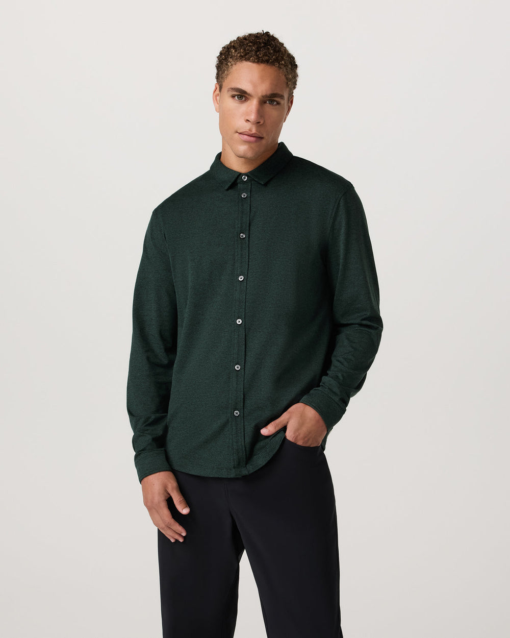 Vuori Men's Long Sleeve Ponto Button Down Evergreen Heather