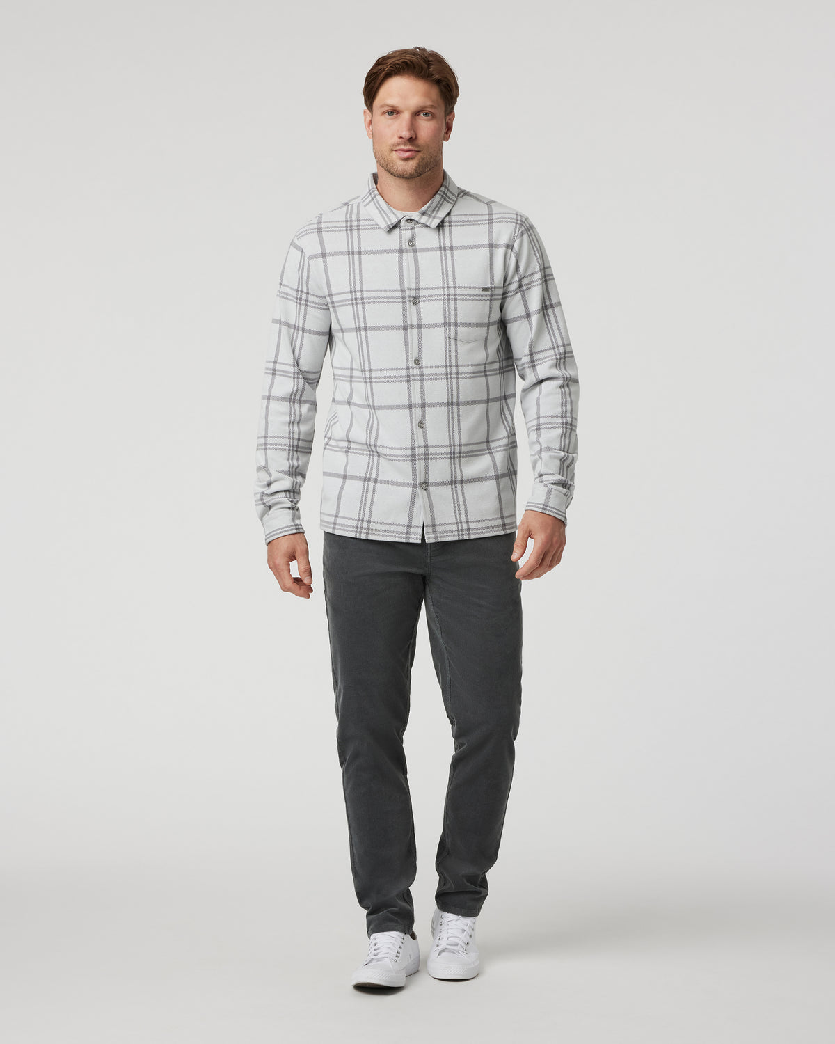Vuori Seaview Plaid Buttondown Shirt Frost Grey