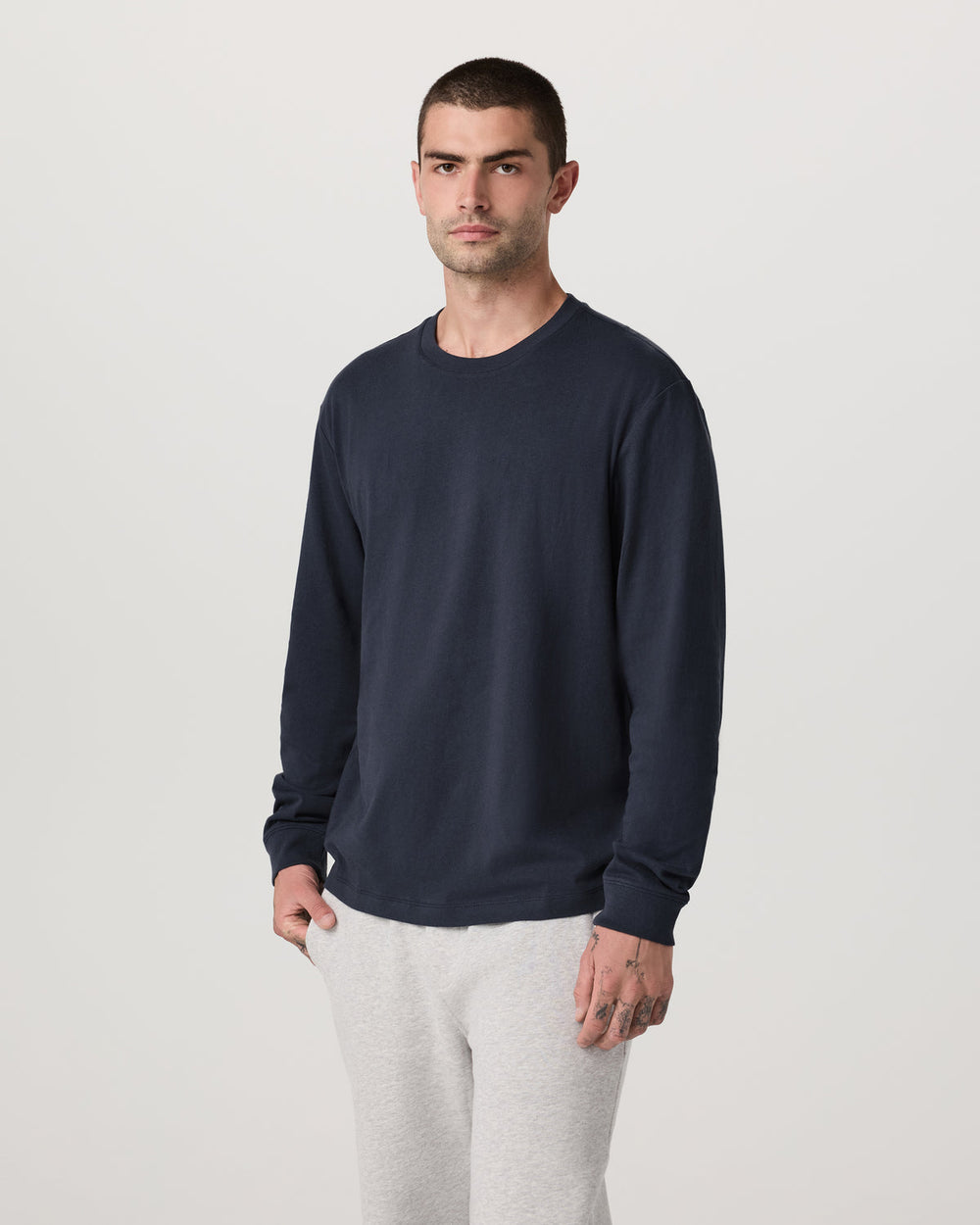 Vuori Long Sleeve Heavyweight Cotton Tee Men's Navy Shirt