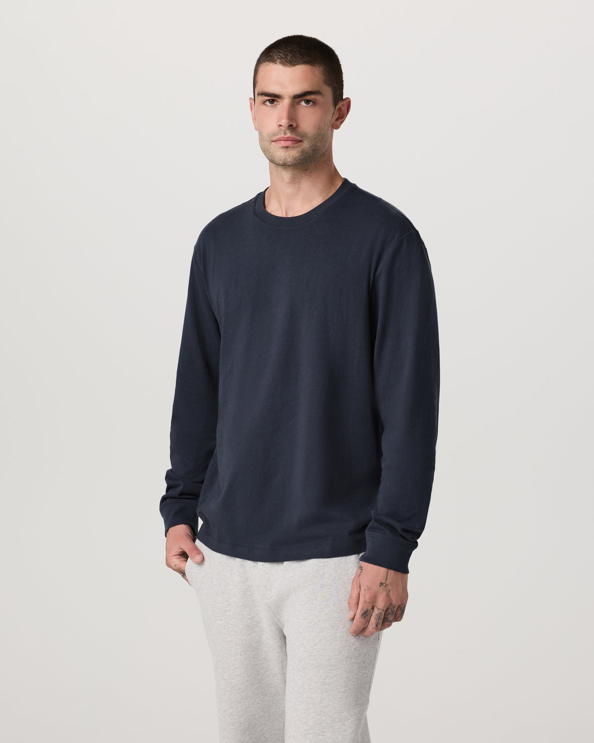 Vuori Long Sleeve Heavyweight Cotton Tee Men's Navy Shirt