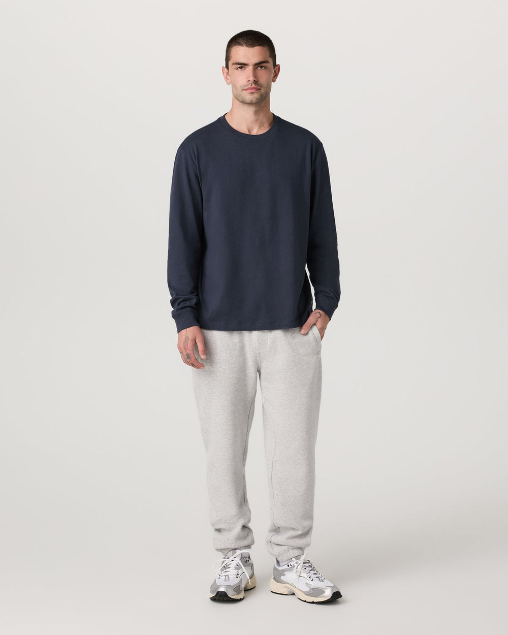 Vuori Long Sleeve Heavyweight Cotton Tee Men's Navy Shirt