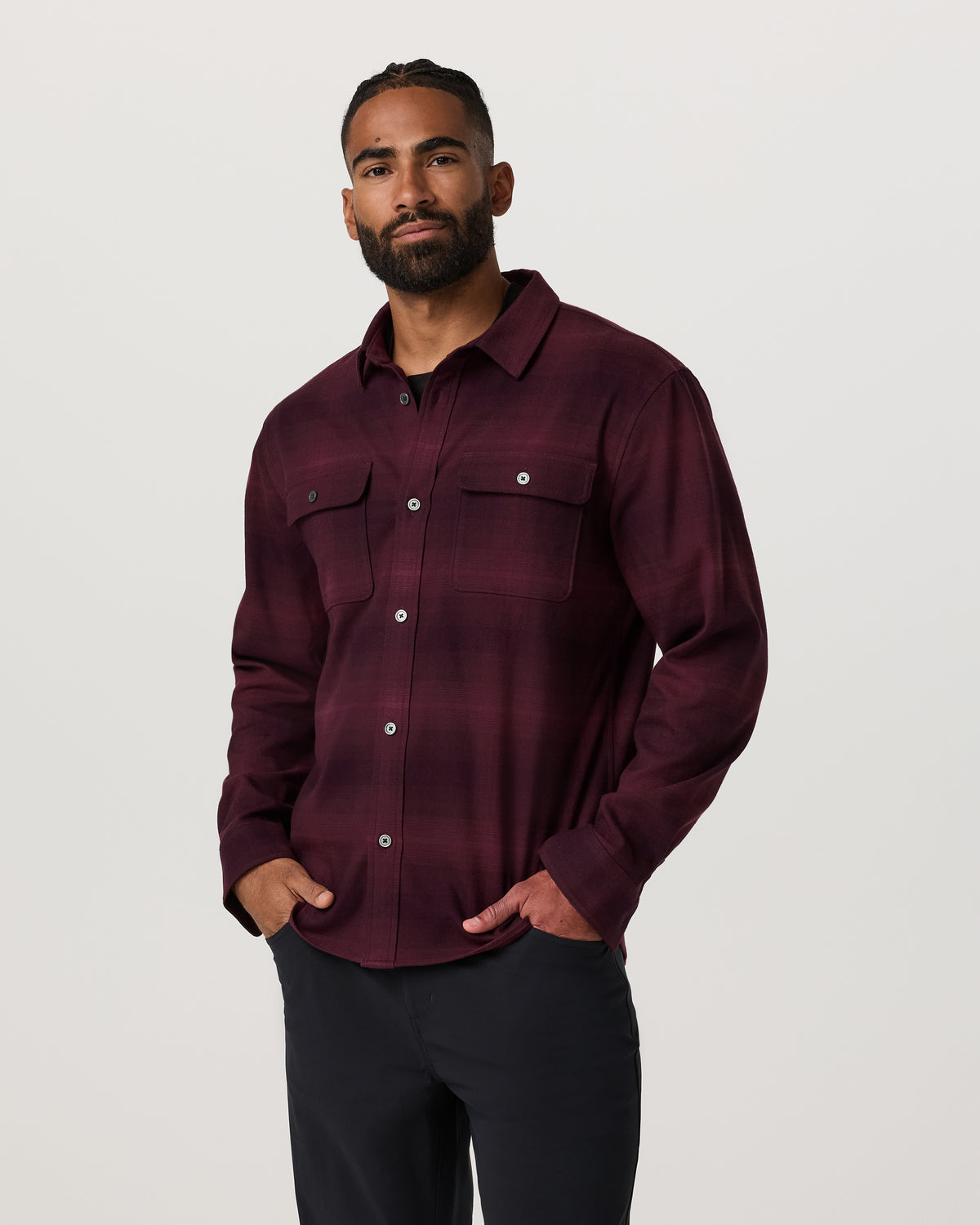 Vuori Long Sleeve Flannel Button Down Men's Raisin Shirt