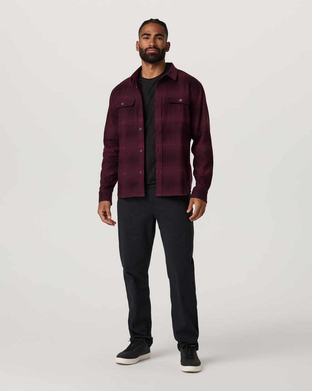 Vuori Long Sleeve Flannel Button Down Men's Raisin Shirt