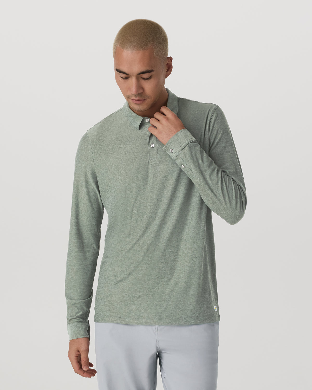 Vuori Long Sleeve Strato Tech Polo Men's Thyme Heather Shirt