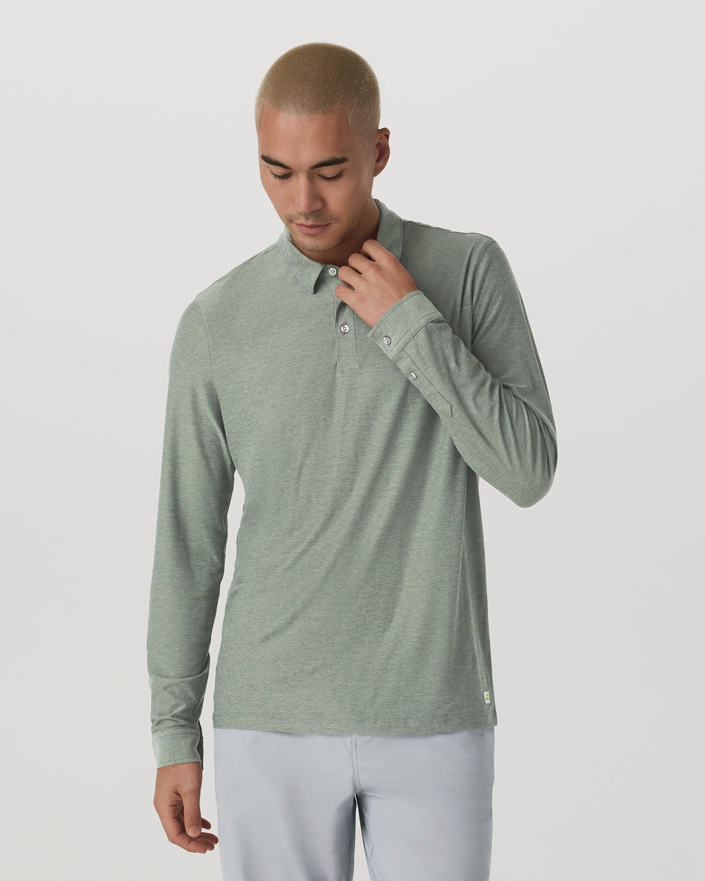 Vuori Long Sleeve Strato Tech Polo Men's Thyme Heather Shirt