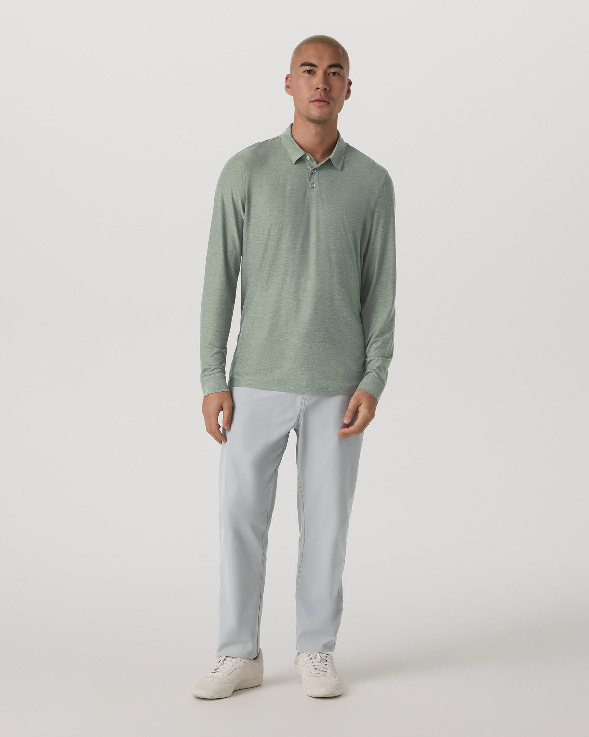 Vuori Long Sleeve Strato Tech Polo Men's Thyme Heather Shirt