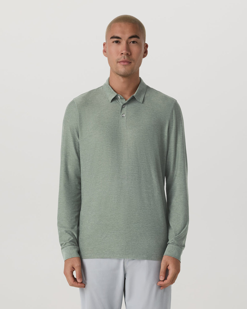 Vuori Long Sleeve Strato Tech Polo Men's Thyme Heather Shirt