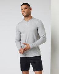 Vuori Long-Sleeve Ease Performance Henley Light Heather Grey