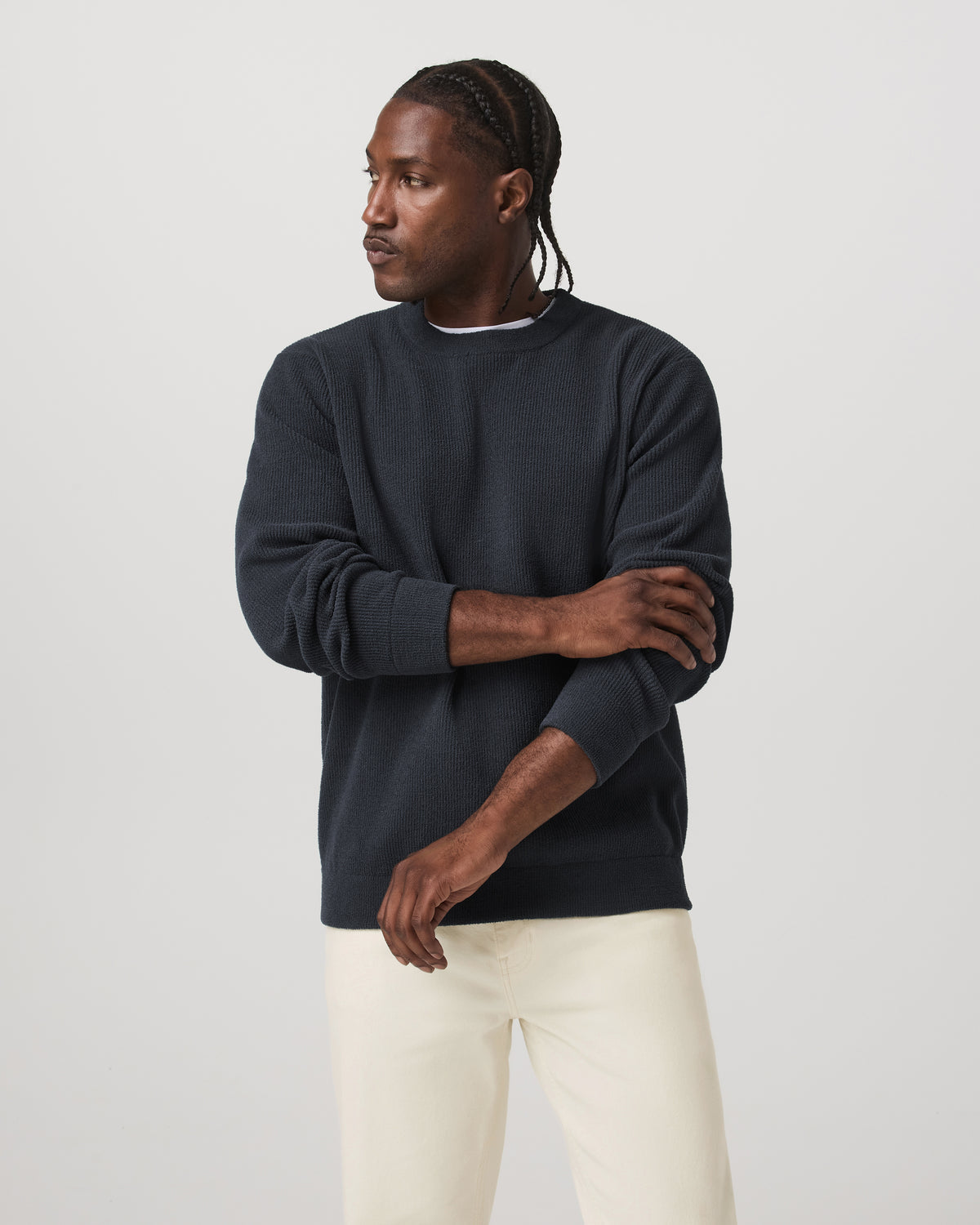 Vuori Midweight Rib Sweater Men's Navy Ribbed Knit Sweater