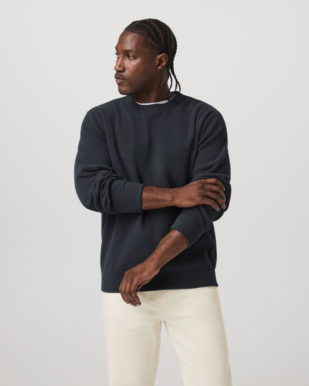 Vuori Midweight Rib Sweater Men's Navy Ribbed Knit Sweater