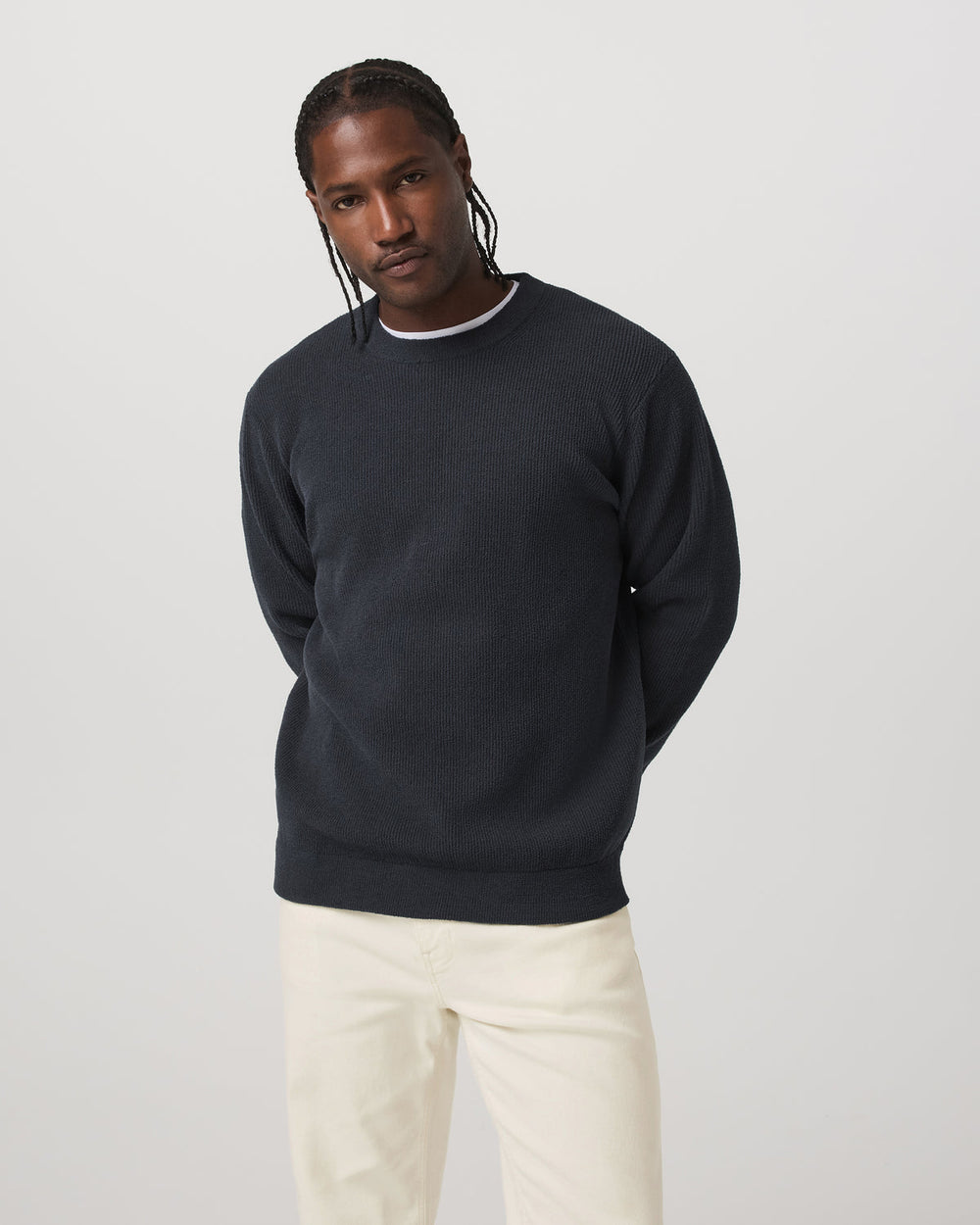 Vuori Midweight Rib Sweater Men's Navy Ribbed Knit Sweater