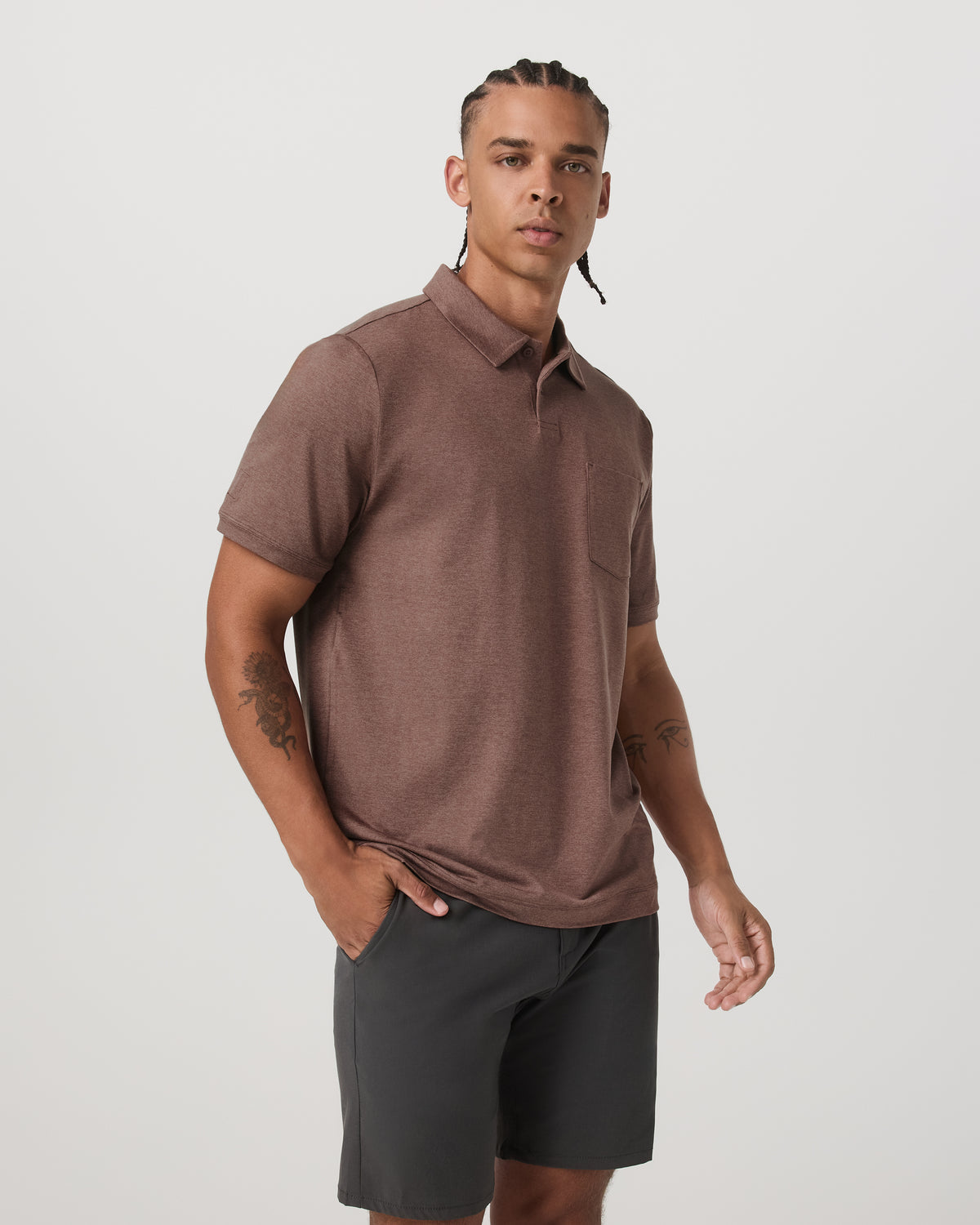 Vuori Short Sleeve Ponto Performance Polo Sable Heather