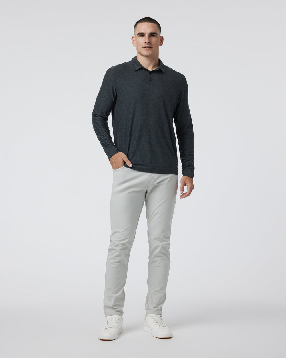 Vuori Long Sleeve Strato Tech Polo Charcoal Heather