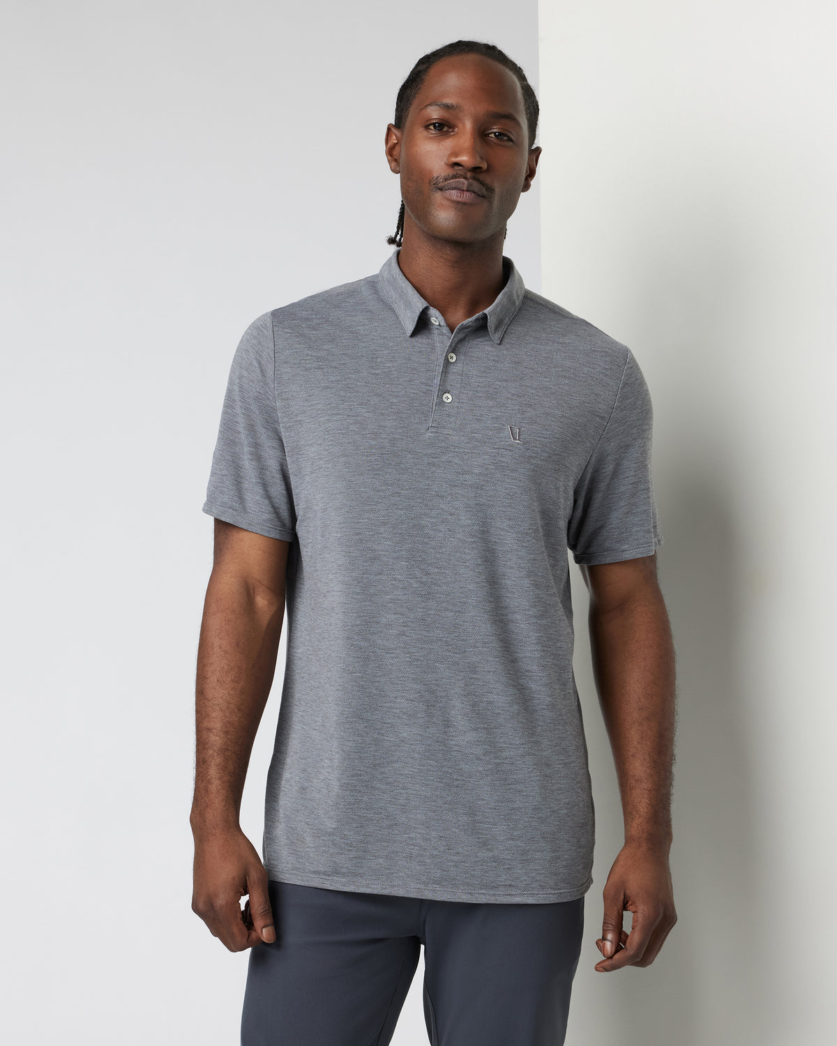Vuori Knit Twill Polo Men's Heather Grey Golf Polo
