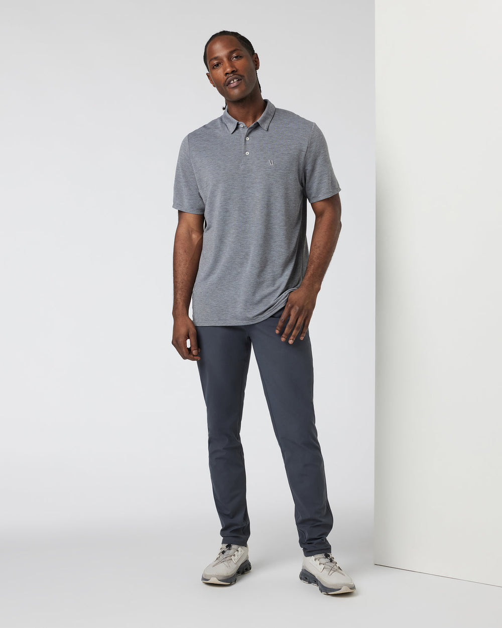 Vuori Knit Twill Polo Men's Heather Grey Golf Polo