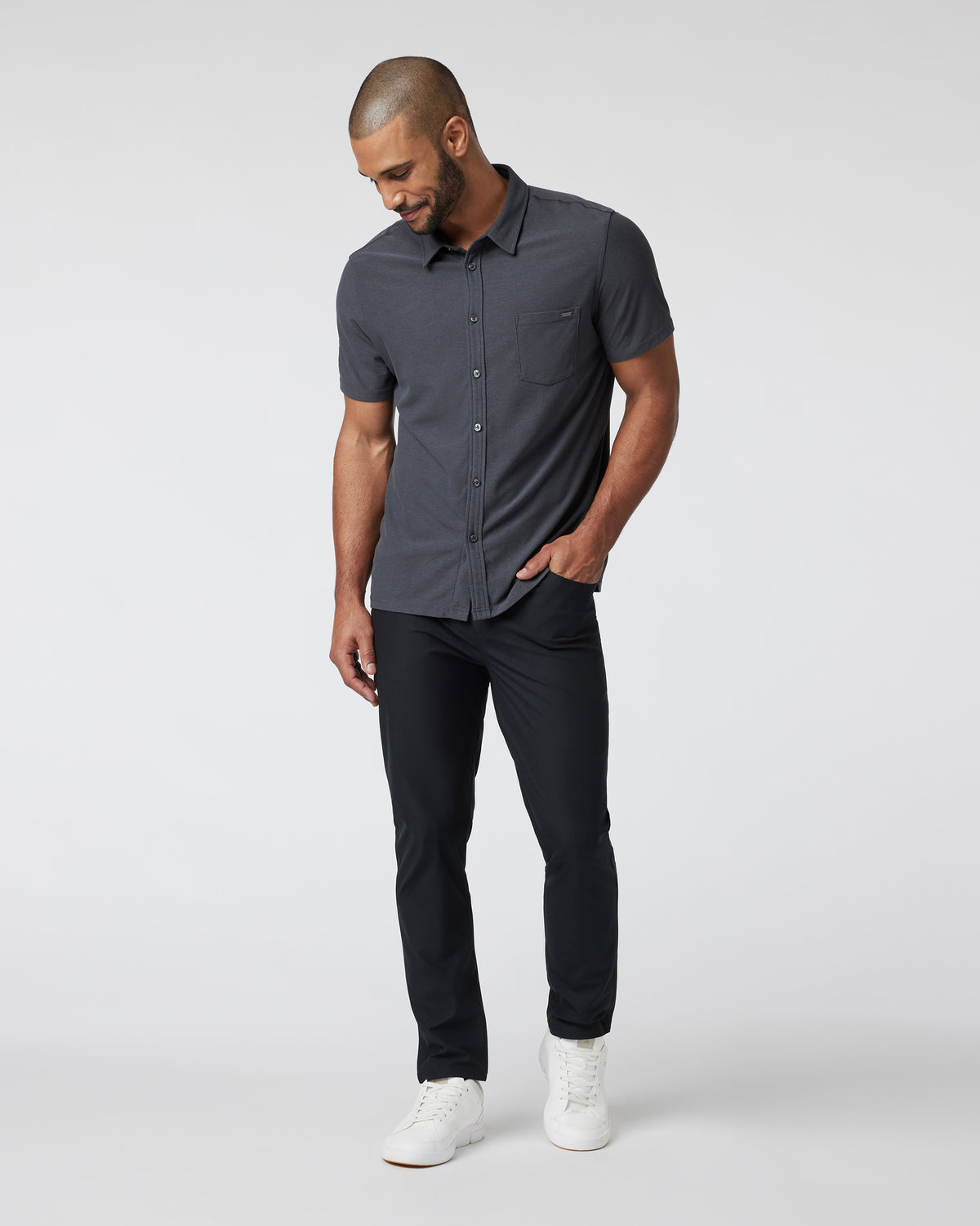 Vuori Short Sleeve Ace Button Down Men's Charcoal Shirt