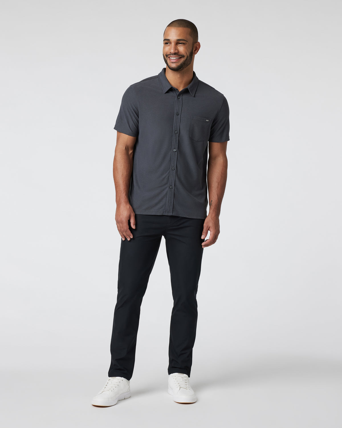 Vuori Short Sleeve Ace Button Down Men's Charcoal Shirt